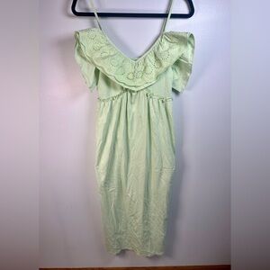 Zara Mint Green Ruffle Midi Dress Eyelet trim size Medium Cotton